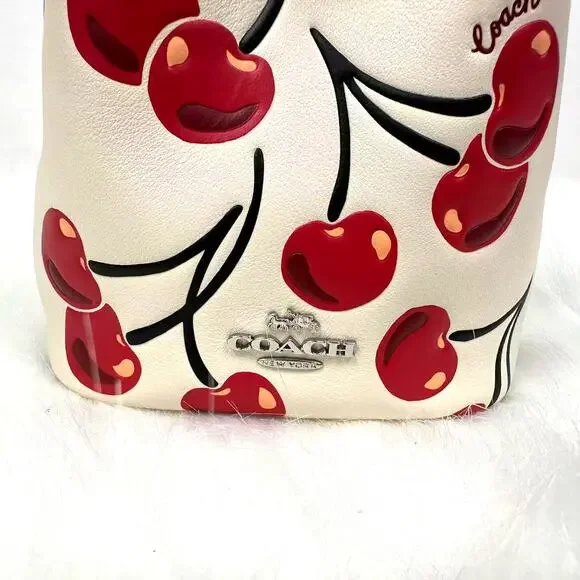 Coach Drawstring Wristlet Chain Strap Cherry Print Silver Chalk Multi CZ030 NWT - Picture 4 of 7